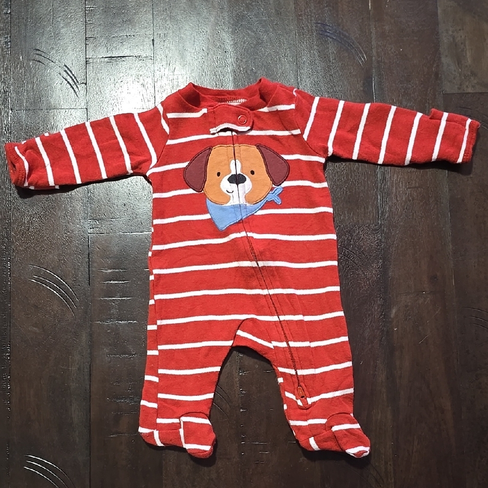 Red Striped Kids One Piece 2-Way Zip with Dog Design